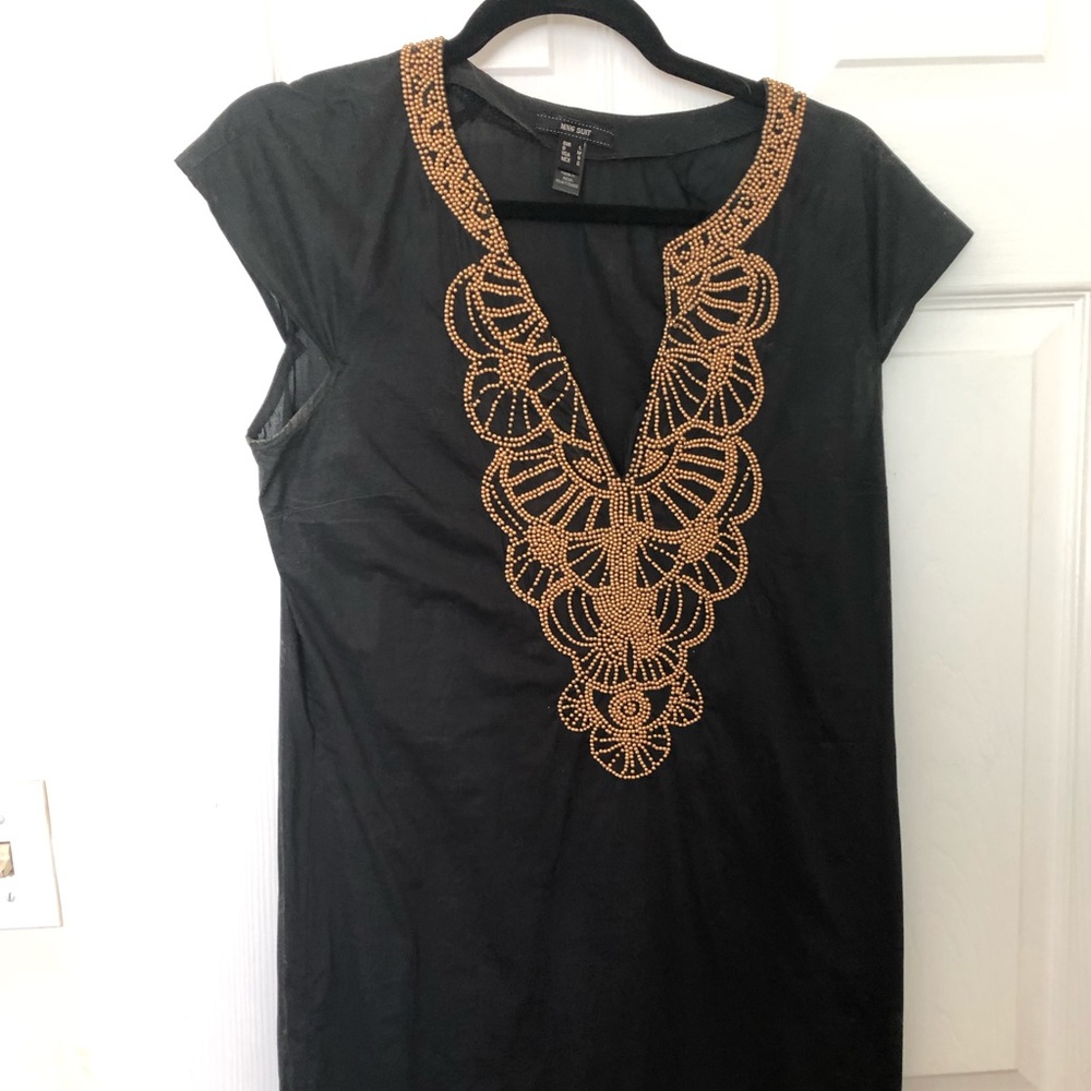 Ming suit dress with gold beads